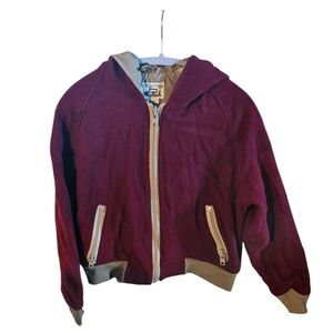 The Woolrich Woman Wool Hooded Red Jacket Size Medium Vintage Zip CL0022